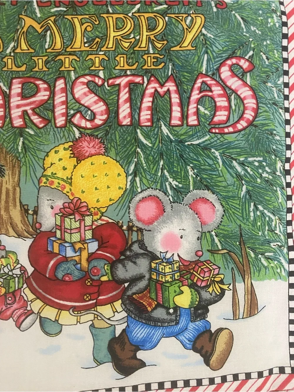 Mary Engelbreit Holiday Green Red Mouse Book Plate Fabric Kids Nursery Book 10”